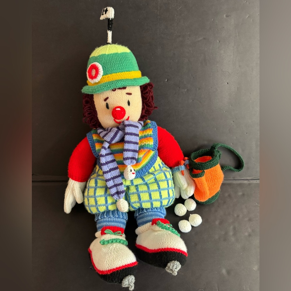 Hand Knit 27” Jean Greenhowe Binky Bunker  Red Nose Gang golf clown doll